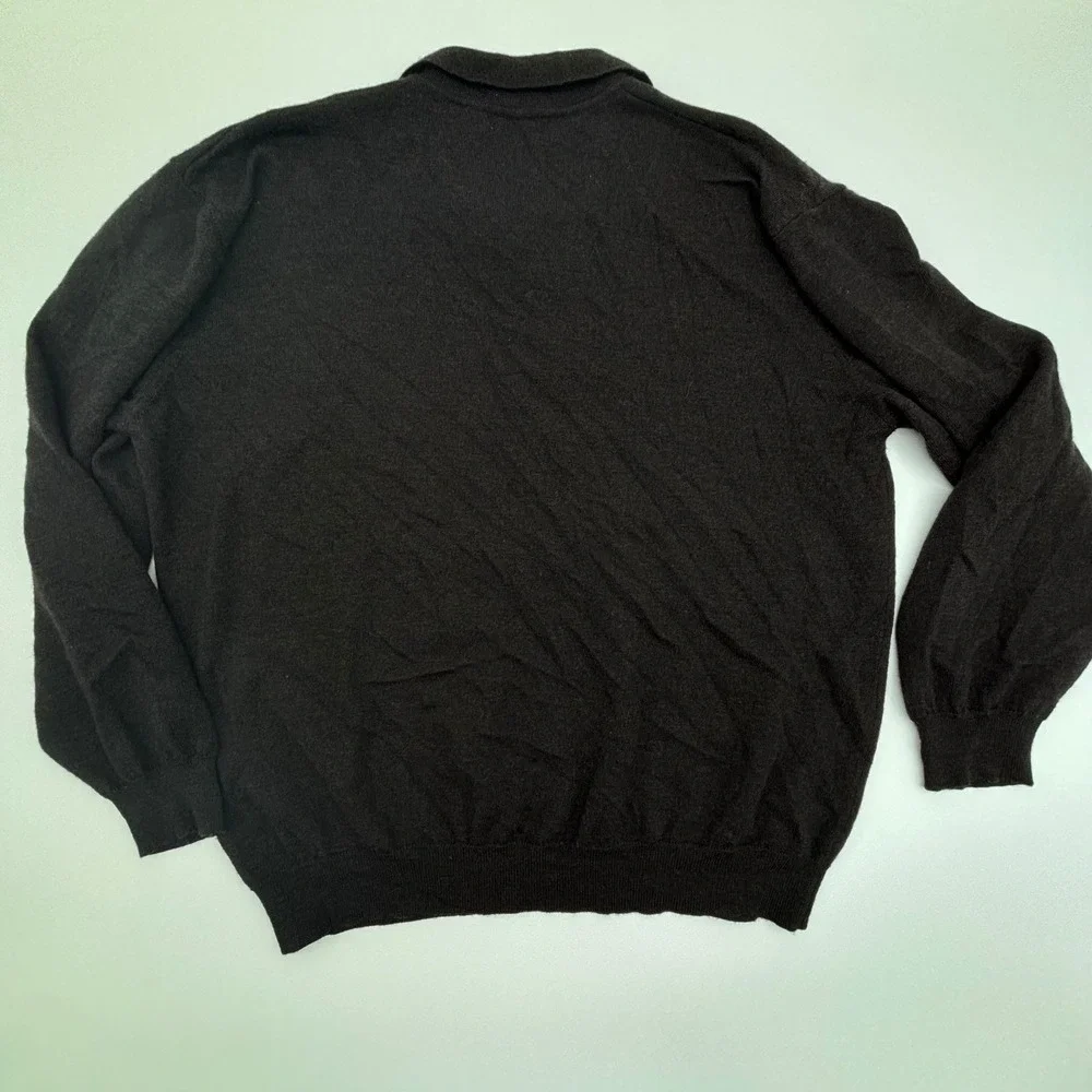 Cellinni Men's XXL 100% Pure New Wool Fine Merino Long Sleeve Polo Sweater Black